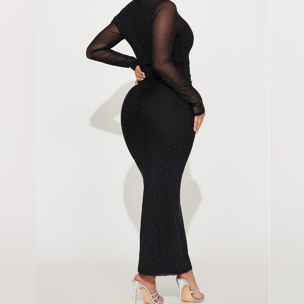 Black Mesh Rhinestone Dress - Picture 2 of 4